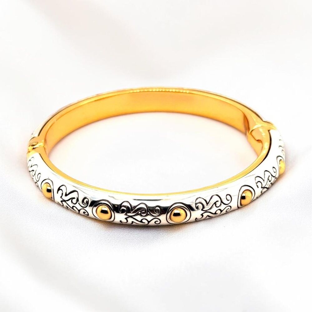 Brighton Aries Two Tone Hinged Bangle Bracelet Silver Gold Magnetic Clasp